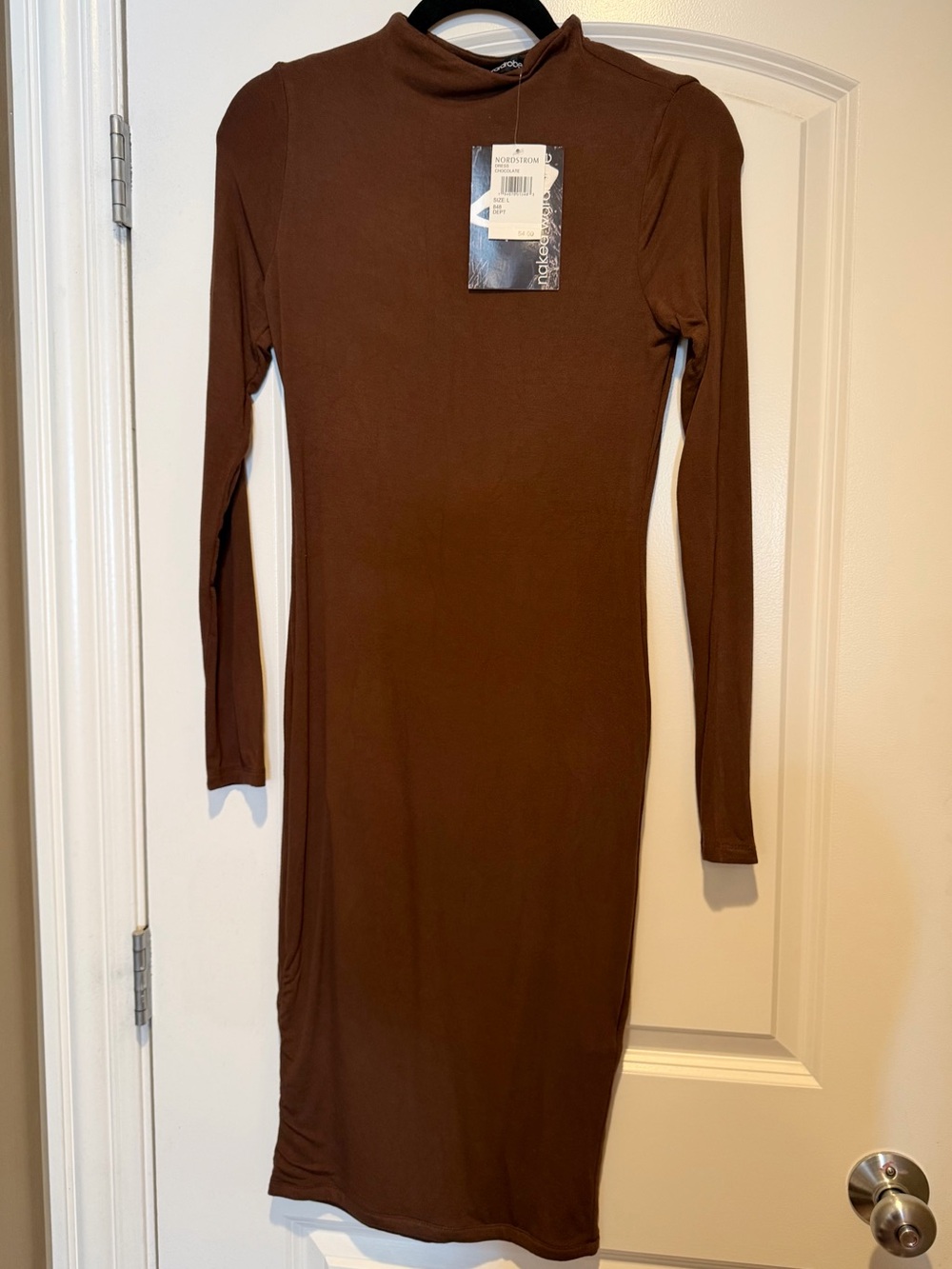 Naked Wardrobe Long Sleeve Brown Bodycon Dress